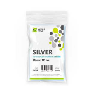 Sleeve Silver (70 mm x 110 mm) - Meeple Virus Blue Core
