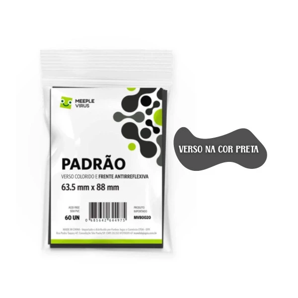 Sleeve Padrão Preto (63,5 mm x 88 mm) - Meeple Virus Blue Core