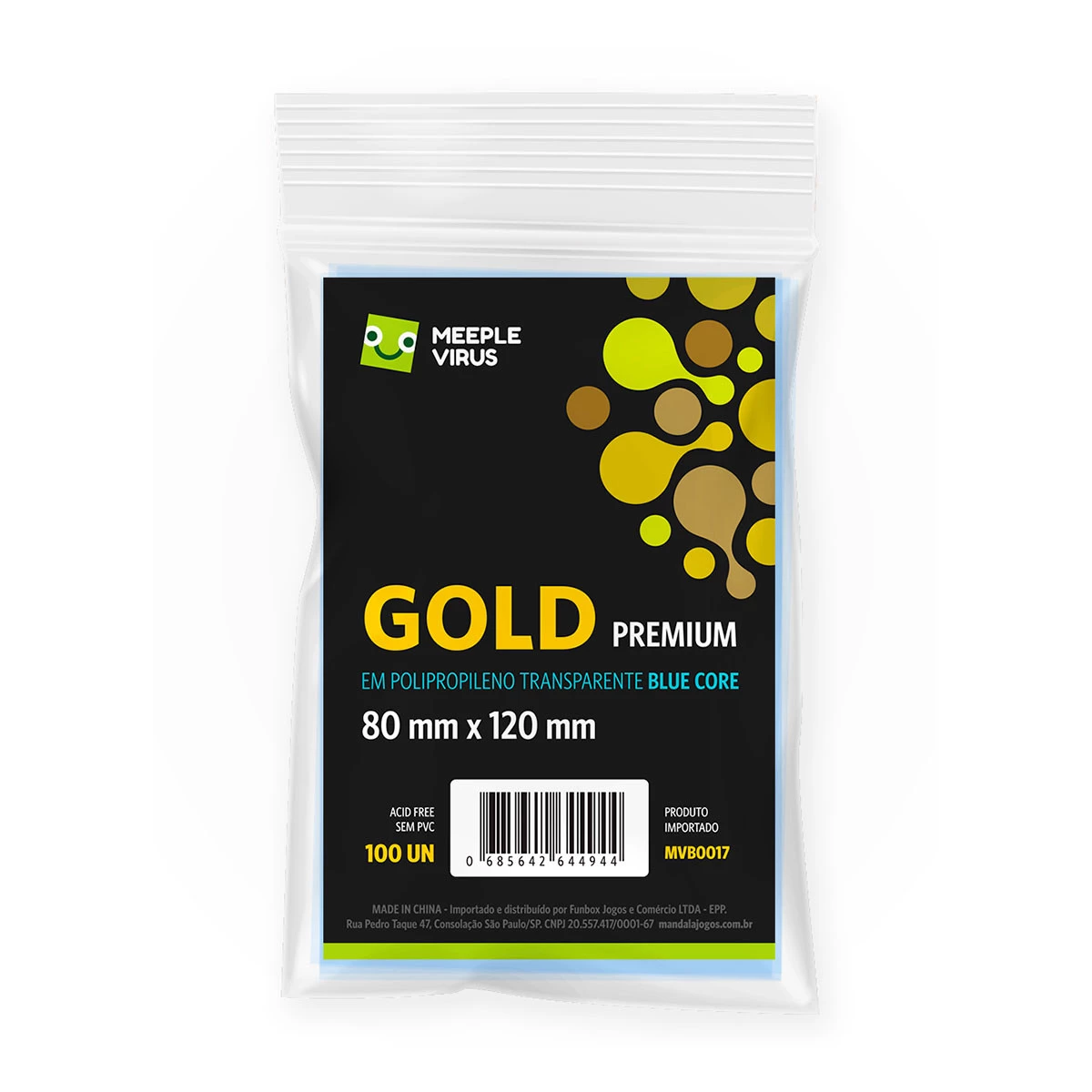 Sleeve Gold (80 mm x 120 mm) - Meeple Virus Blue Core PREMIUM - Playea